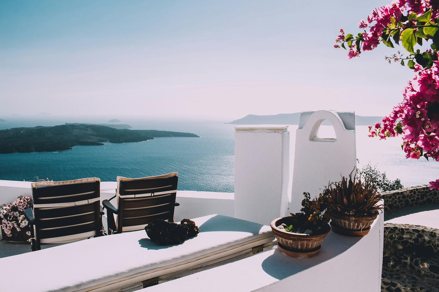 Terrace overlooking the Aegean Sea in Santorini